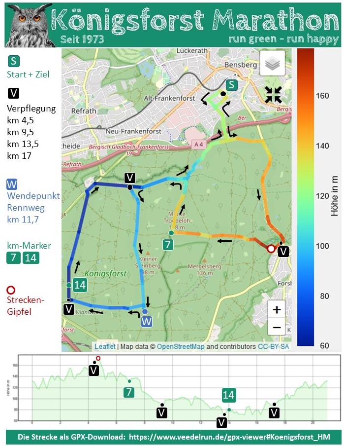 Strecke des Königsforst Marathon 2022